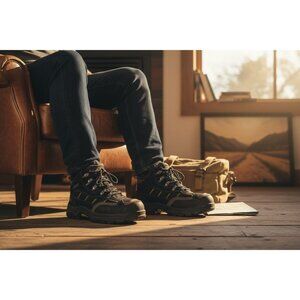 Brahma Kane Mens Steel Toe Leather Work Boots Size 7.5 Black & Yellow Durable De